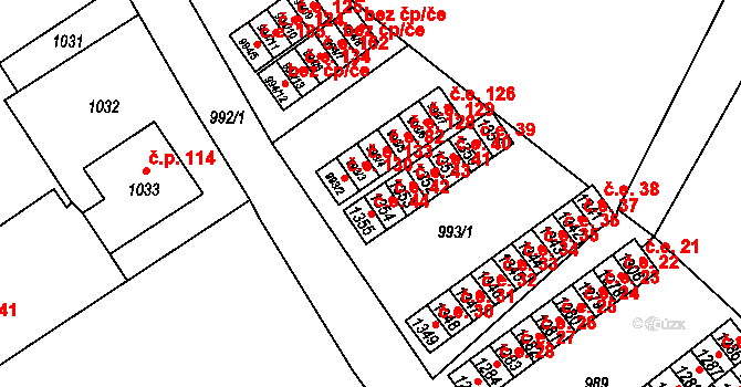 Zastávka 42 na parcele st. 1354 v KÚ Zastávka, Katastrální mapa