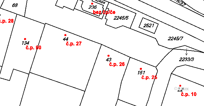 Troubky 26, Troubky-Zdislavice na parcele st. 43 v KÚ Troubky, Katastrální mapa