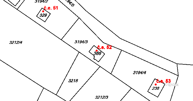 Podělusy 52, Týnec nad Sázavou na parcele st. 366 v KÚ Podělusy, Katastrální mapa