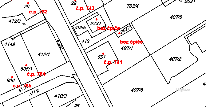 Lomnice nad Popelkou 741 na parcele st. 551 v KÚ Lomnice nad Popelkou, Katastrální mapa