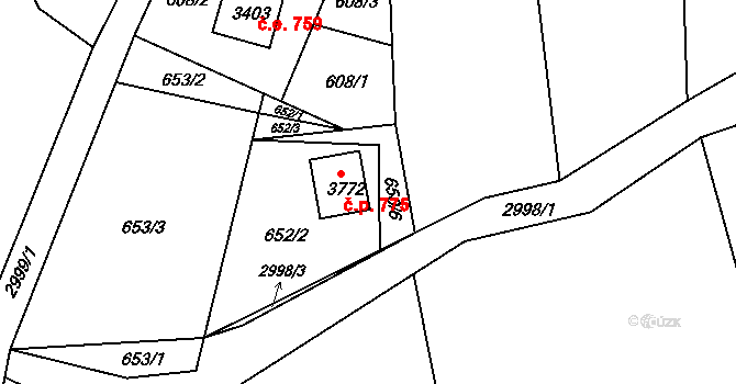 Ostravice 775 na parcele st. 3772 v KÚ Staré Hamry 2, Katastrální mapa