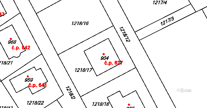 Dolní Bousov 627 na parcele st. 904 v KÚ Dolní Bousov, Katastrální mapa