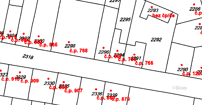 Tachov 807 na parcele st. 2296 v KÚ Tachov, Katastrální mapa