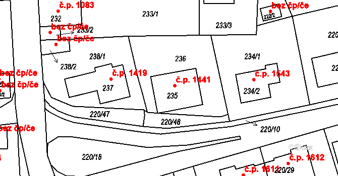 Tachov 1441 na parcele st. 235 v KÚ Tachov, Katastrální mapa