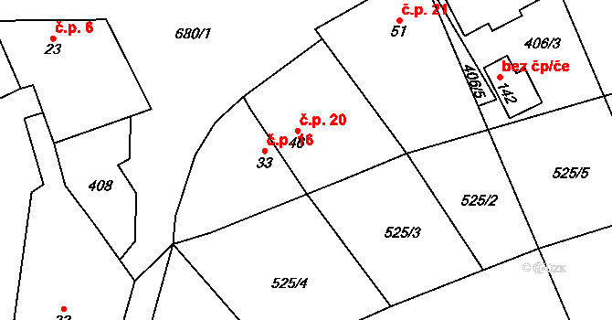 Kozlovice 20, Záluží na parcele st. 46 v KÚ Záluží u Roudnice nad Labem, Katastrální mapa