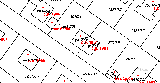 Roudnice nad Labem 1964 na parcele st. 3910/27 v KÚ Roudnice nad Labem, Katastrální mapa