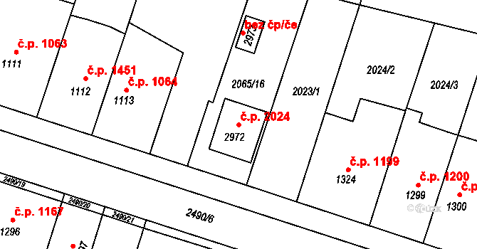 Hořice 2024 na parcele st. 2972 v KÚ Hořice v Podkrkonoší, Katastrální mapa