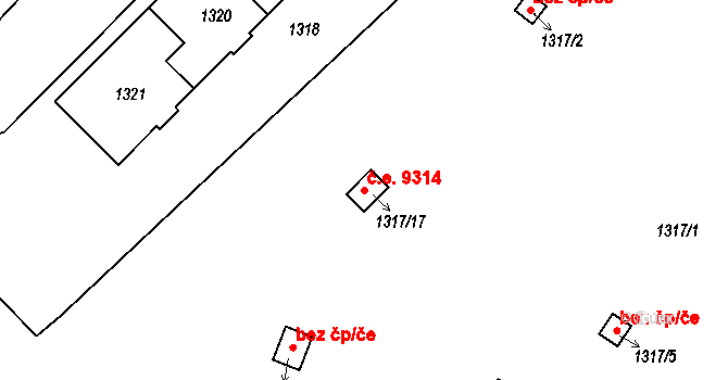 Střekov 9314, Ústí nad Labem na parcele st. 1317/17 v KÚ Střekov, Katastrální mapa