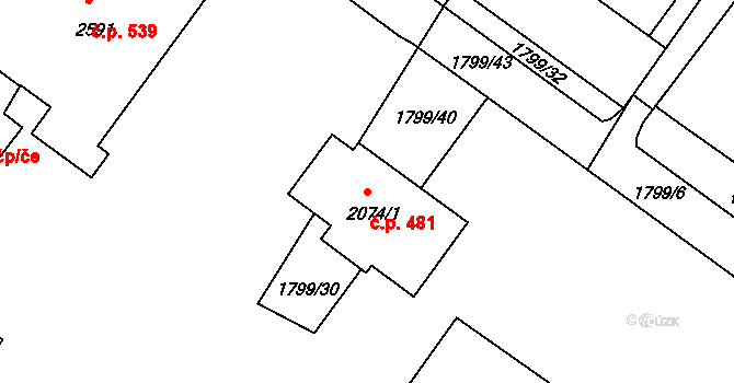 Malá Strana 481, Týn nad Vltavou na parcele st. 2074/1 v KÚ Týn nad Vltavou, Katastrální mapa