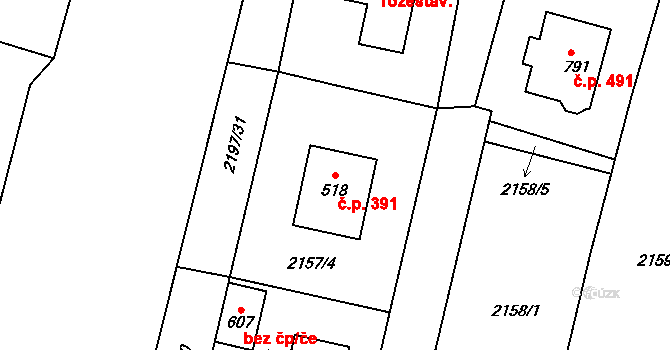 Horní Cerekev 391 na parcele st. 518 v KÚ Horní Cerekev, Katastrální mapa