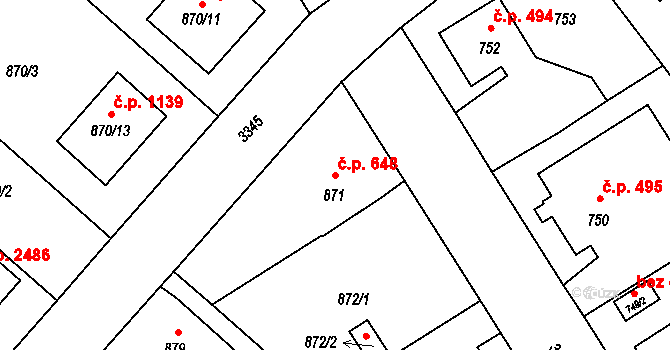 Pelhřimov 648 na parcele st. 871 v KÚ Pelhřimov, Katastrální mapa