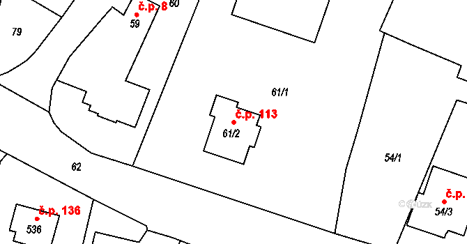 Kratonohy 113 na parcele st. 61/2 v KÚ Kratonohy, Katastrální mapa