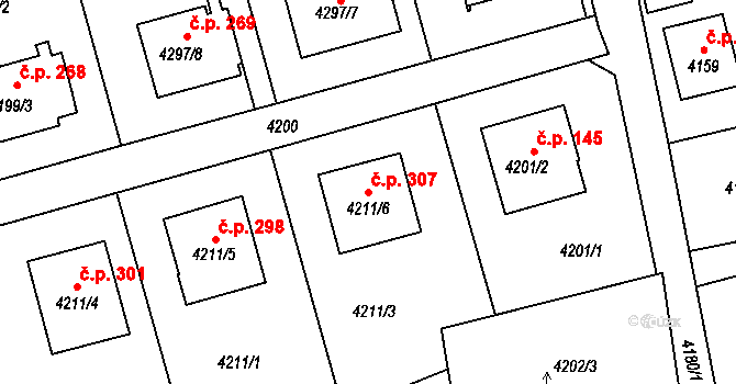 Lískovec 307, Frýdek-Místek na parcele st. 4211/6 v KÚ Lískovec u Frýdku-Místku, Katastrální mapa
