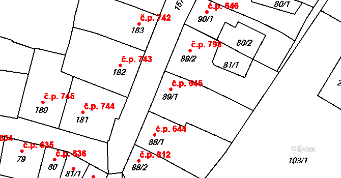 Litovel 645 na parcele st. 89/1 v KÚ Litovel, Katastrální mapa