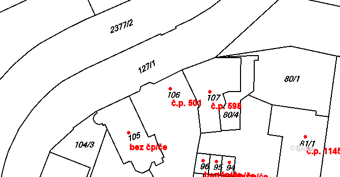 Sokolov 501 na parcele st. 106 v KÚ Sokolov, Katastrální mapa
