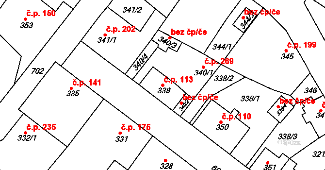 Svatava 113 na parcele st. 339 v KÚ Svatava, Katastrální mapa