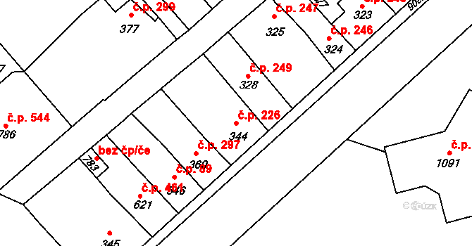 Borohrádek 226 na parcele st. 344 v KÚ Borohrádek, Katastrální mapa