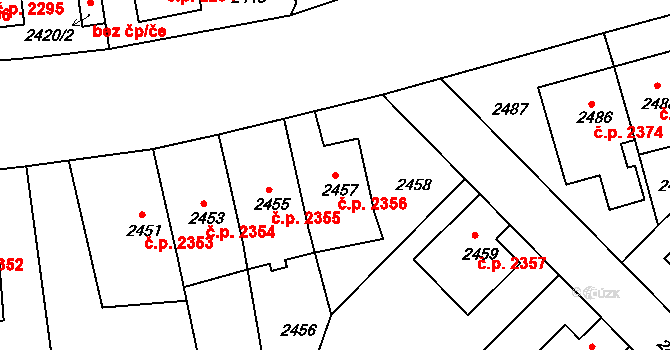 Žižkov 2356, Praha na parcele st. 2457 v KÚ Žižkov, Katastrální mapa