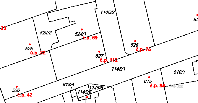 Libuš 112, Praha na parcele st. 527 v KÚ Libuš, Katastrální mapa
