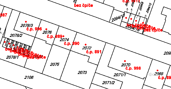 Střešovice 891, Praha na parcele st. 2072 v KÚ Střešovice, Katastrální mapa
