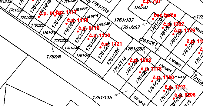 Hostivař 1121, Praha na parcele st. 1761/224 v KÚ Hostivař, Katastrální mapa
