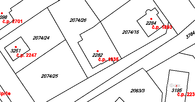 Dvůr Králové nad Labem 1935 na parcele st. 2282 v KÚ Dvůr Králové nad Labem, Katastrální mapa