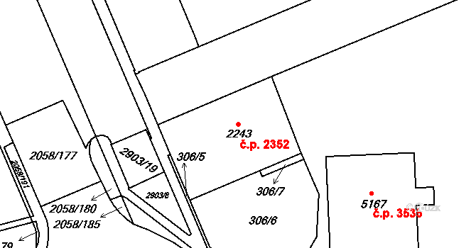 Hodonín 2352 na parcele st. 2243 v KÚ Hodonín, Katastrální mapa