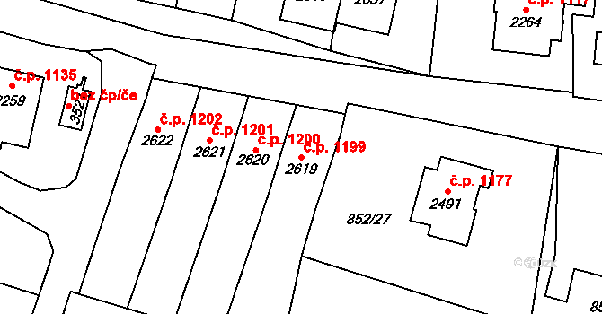 Vrchlabí 1199 na parcele st. 2619 v KÚ Vrchlabí, Katastrální mapa
