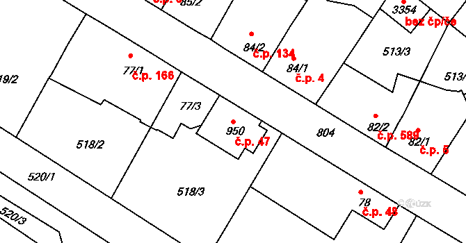 Sezimovo Ústí 47 na parcele st. 950 v KÚ Sezimovo Ústí, Katastrální mapa