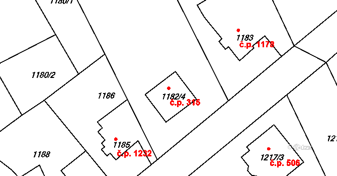 Rumburk 1 315, Rumburk na parcele st. 1182/4 v KÚ Rumburk, Katastrální mapa