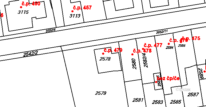 Jirkov 479 na parcele st. 2578 v KÚ Jirkov, Katastrální mapa