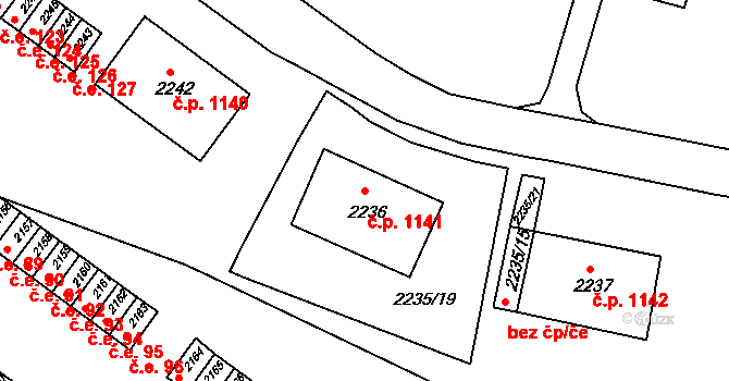 Jirkov 1141 na parcele st. 2236 v KÚ Jirkov, Katastrální mapa