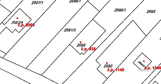 Kuřim 835 na parcele st. 2589 v KÚ Kuřim, Katastrální mapa