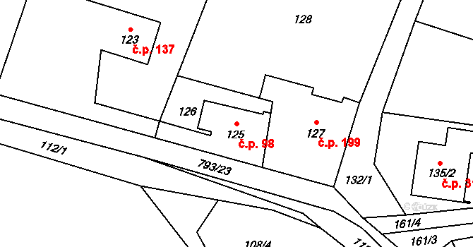 Horní Jasenka 98, Vsetín na parcele st. 125 v KÚ Jasenka, Katastrální mapa