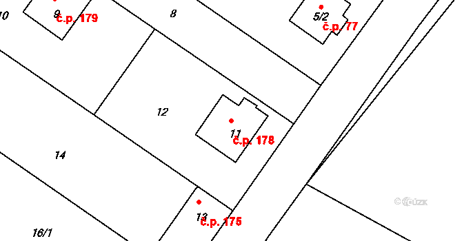 Velké Chvalovice 178, Pečky na parcele st. 11 v KÚ Velké Chvalovice, Katastrální mapa