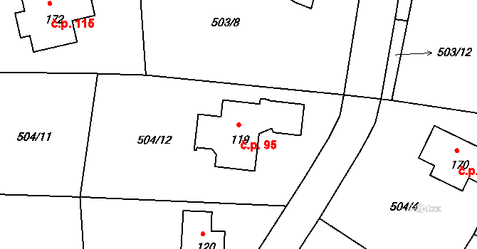 Chýnice 95 na parcele st. 119 v KÚ Chýnice, Katastrální mapa