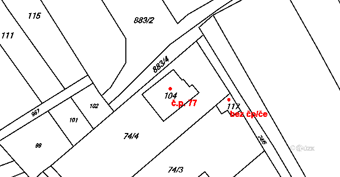 Mastník 77 na parcele st. 104 v KÚ Mastník, Katastrální mapa