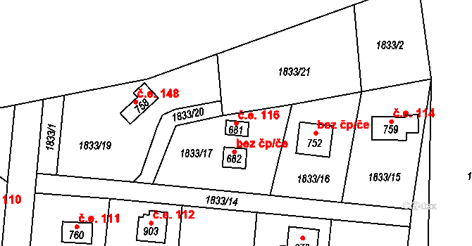 Opatov 116 na parcele st. 681 v KÚ Opatov v Čechách, Katastrální mapa