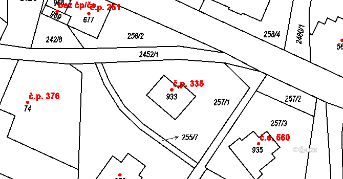 Albrechtice v Jizerských horách 335 na parcele st. 933 v KÚ Albrechtice v Jizerských horách, Katastrální mapa
