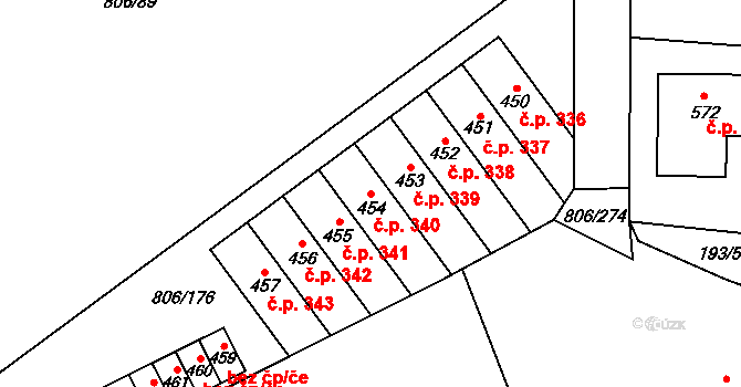 Ostřešany 340 na parcele st. 454 v KÚ Ostřešany, Katastrální mapa