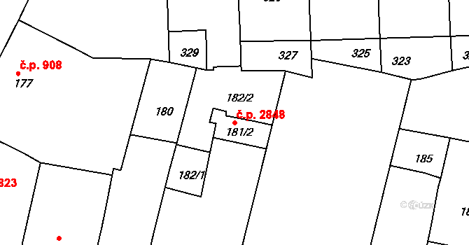 Žižkov 2848, Praha na parcele st. 181/2 v KÚ Žižkov, Katastrální mapa