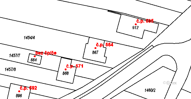 Zlechov 564 na parcele st. 867 v KÚ Zlechov, Katastrální mapa