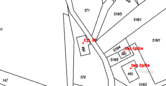 Skuhrov 38 na parcele st. 484 v KÚ Skuhrov u Železného Brodu, Katastrální mapa