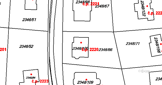 Pelhřimov 2220 na parcele st. 2348/100 v KÚ Pelhřimov, Katastrální mapa