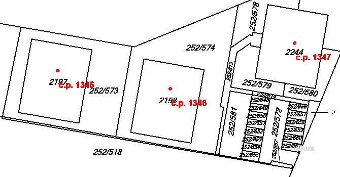 Rosice 1346 na parcele st. 2198 v KÚ Rosice u Brna, Katastrální mapa