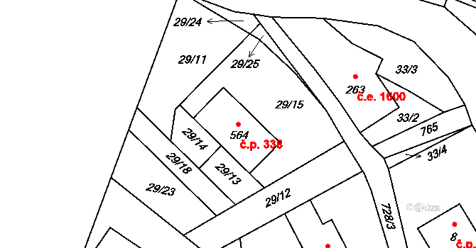 Bedřichov 338 na parcele st. 564 v KÚ Bedřichov u Jablonce nad Nisou, Katastrální mapa