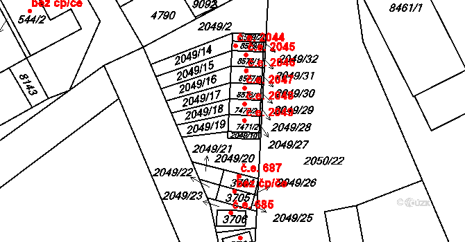 Hodonín 2049 na parcele st. 7471/2 v KÚ Hodonín, Katastrální mapa