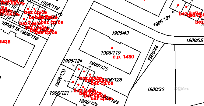 Uhříněves 1480, Praha na parcele st. 1906/119 v KÚ Uhříněves, Katastrální mapa