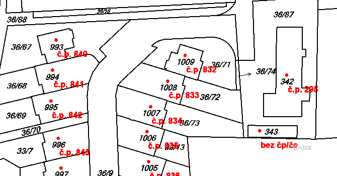 Hovorčovice 833 na parcele st. 1008 v KÚ Hovorčovice, Katastrální mapa
