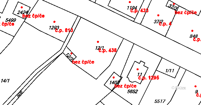 Vizovice 438 na parcele st. 12/1 v KÚ Vizovice, Katastrální mapa